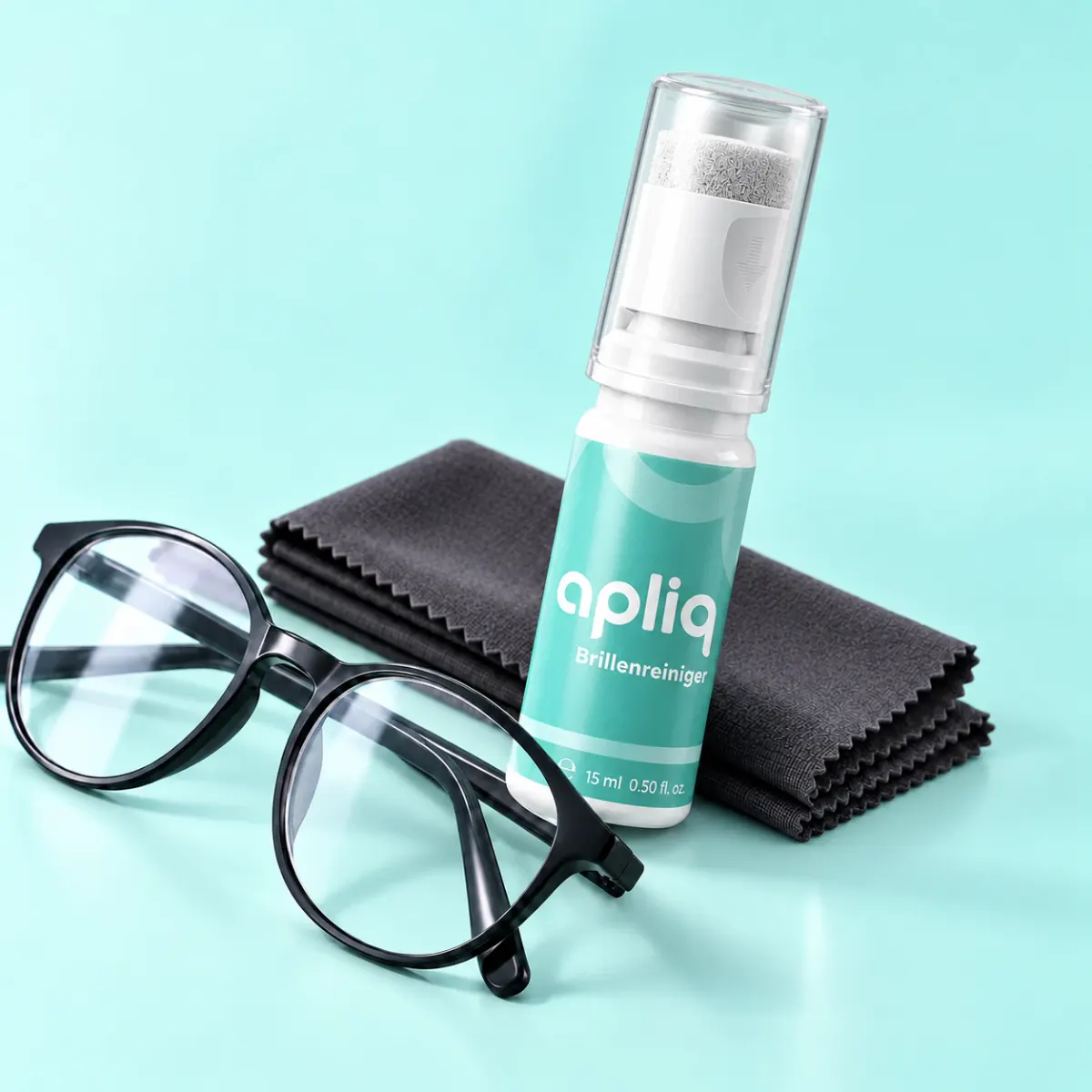 Apliq Brillenreiniger mit Reinigungstuch und Brille